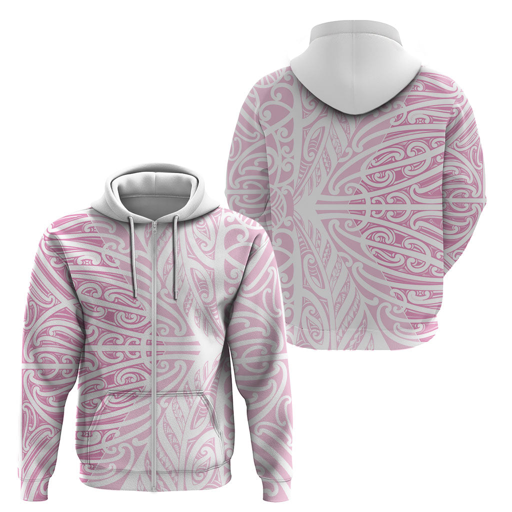 Pink New Zealand Puhoro Maori Tattoo Zip Hoodie LT14 - Polynesian Pride