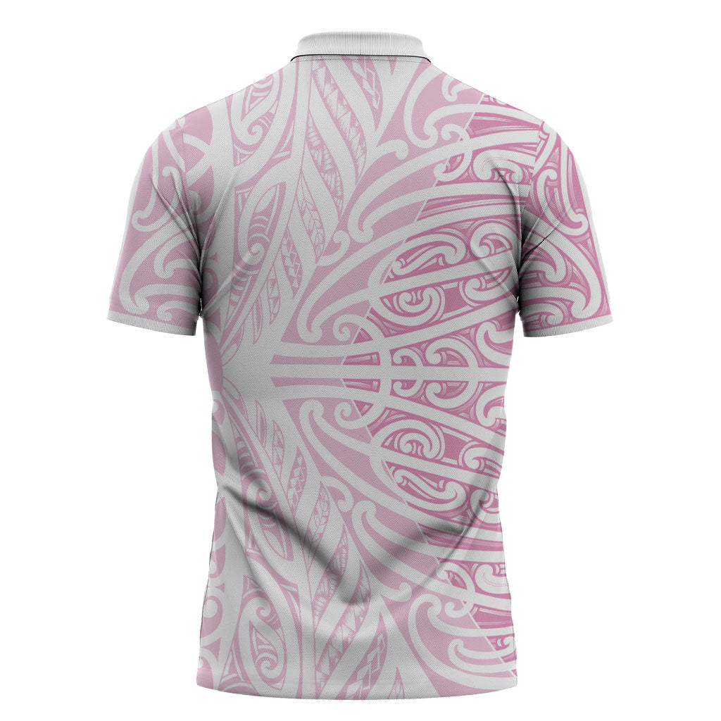 Pink New Zealand Puhoro Maori Tattoo Zipper Polo Shirt LT14 - Polynesian Pride