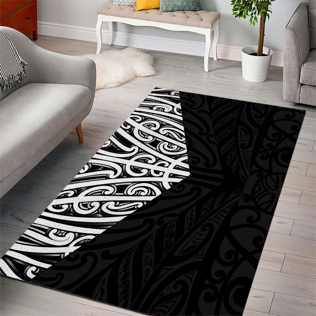 Black New Zealand Puhoro Maori Tattoo Area Rug LT14 - Polynesian Pride