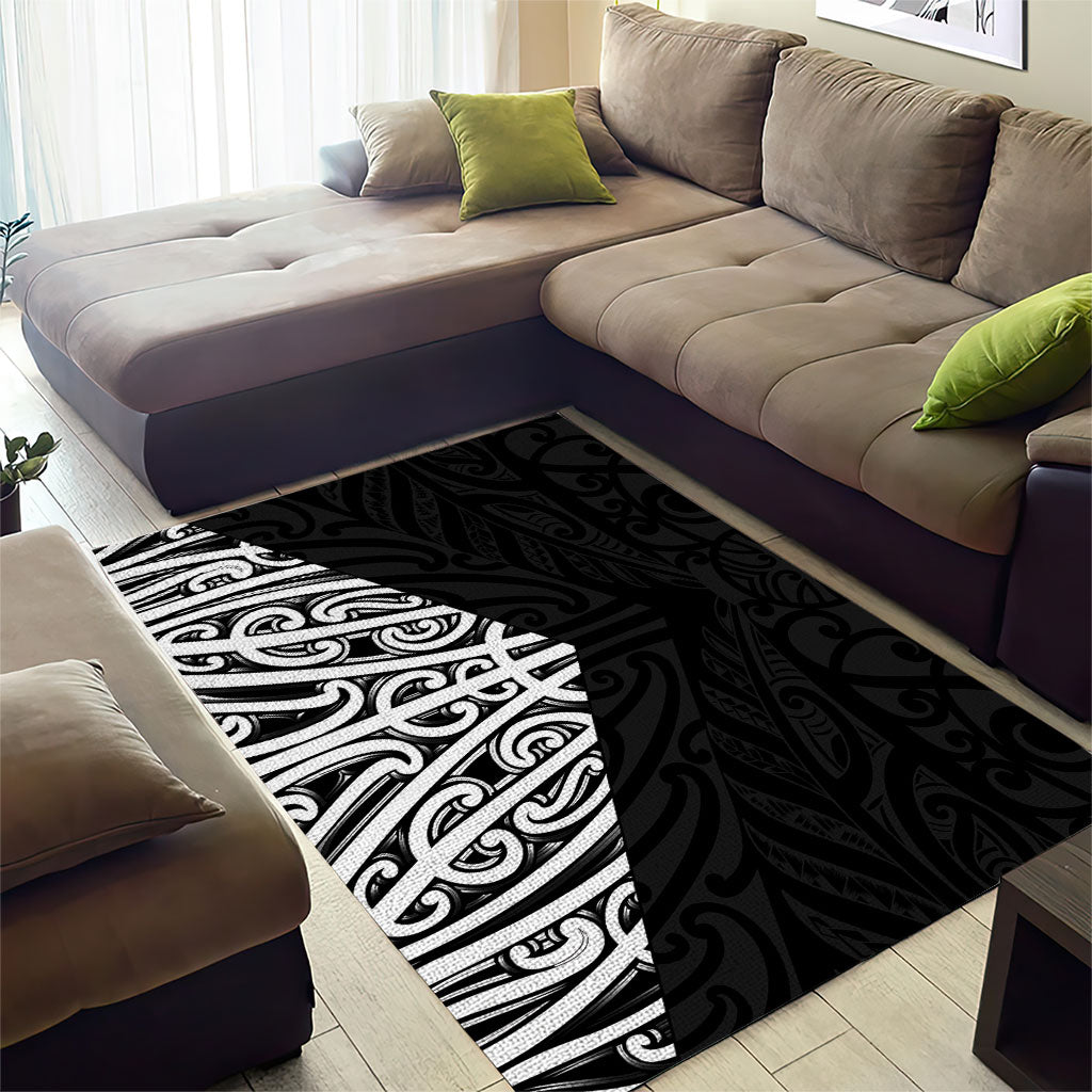 Black New Zealand Puhoro Maori Tattoo Area Rug LT14 - Polynesian Pride