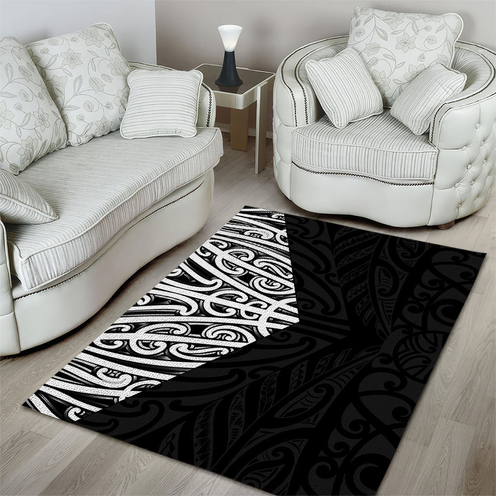 Black New Zealand Puhoro Maori Tattoo Area Rug LT14 - Polynesian Pride