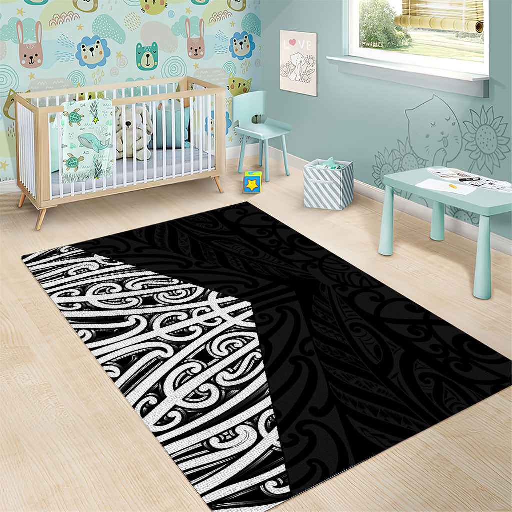 Black New Zealand Puhoro Maori Tattoo Area Rug LT14 - Polynesian Pride