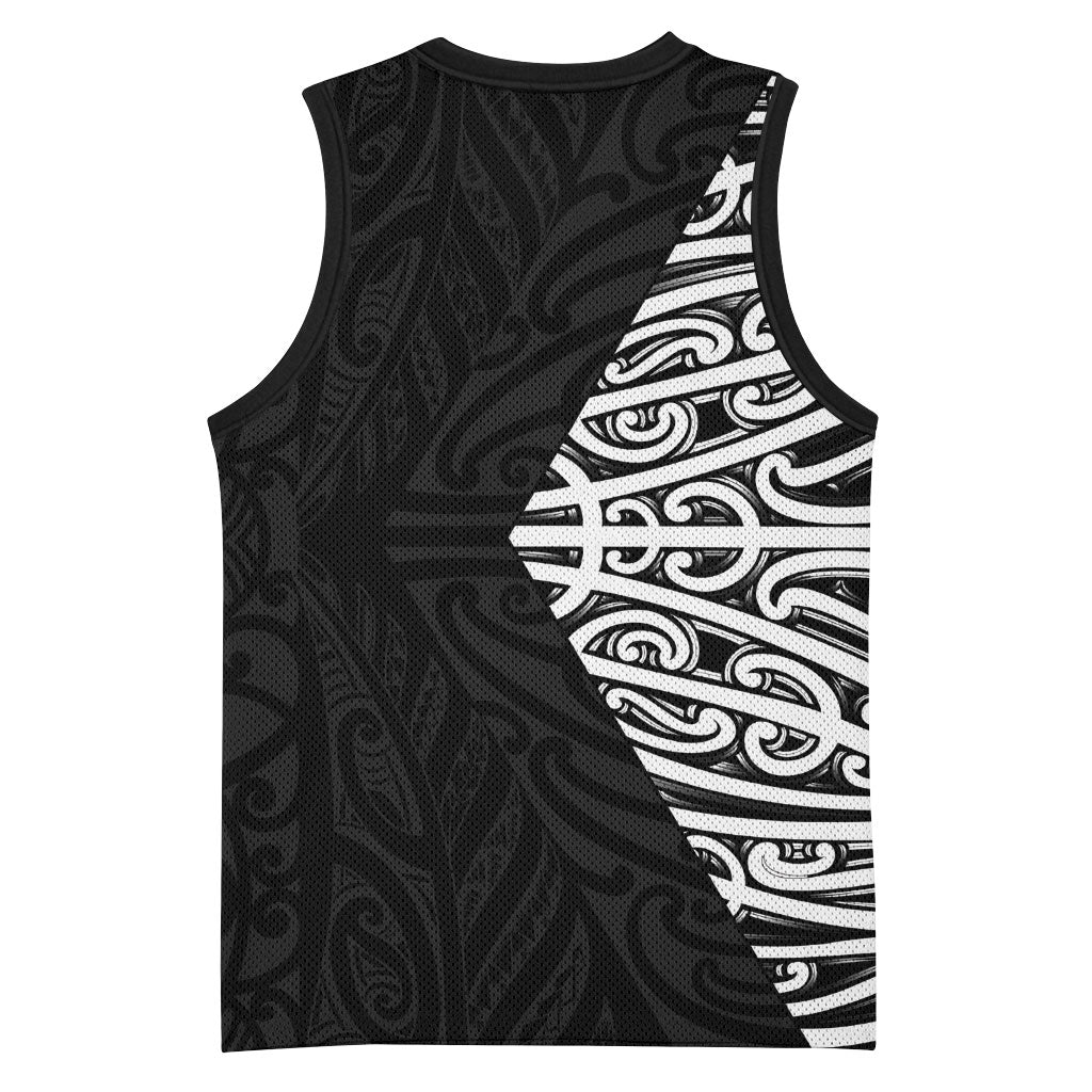 Black New Zealand Puhoro Maori Tattoo Basketball Jersey LT14 - Polynesian Pride