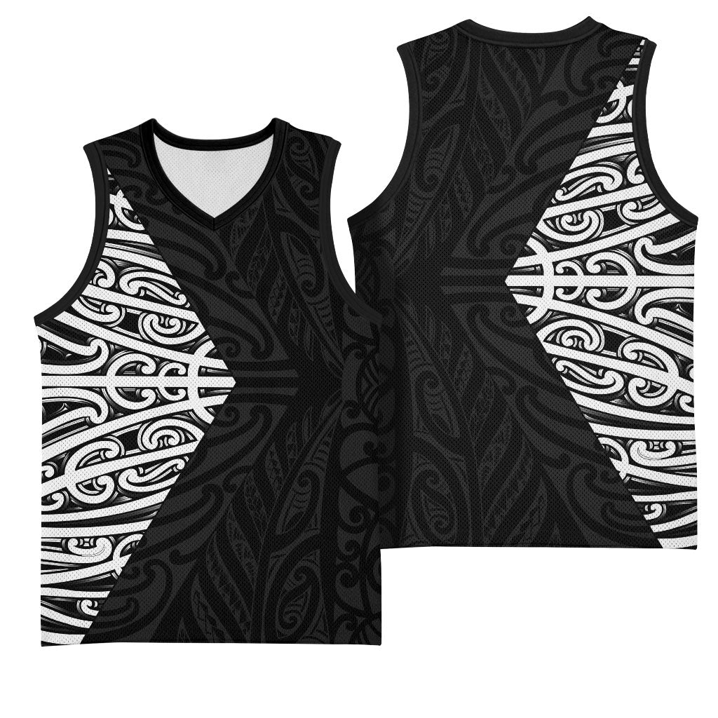 Black New Zealand Puhoro Maori Tattoo Basketball Jersey LT14 - Polynesian Pride