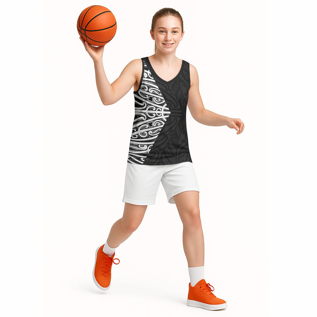 Black New Zealand Puhoro Maori Tattoo Basketball Jersey LT14 - Polynesian Pride