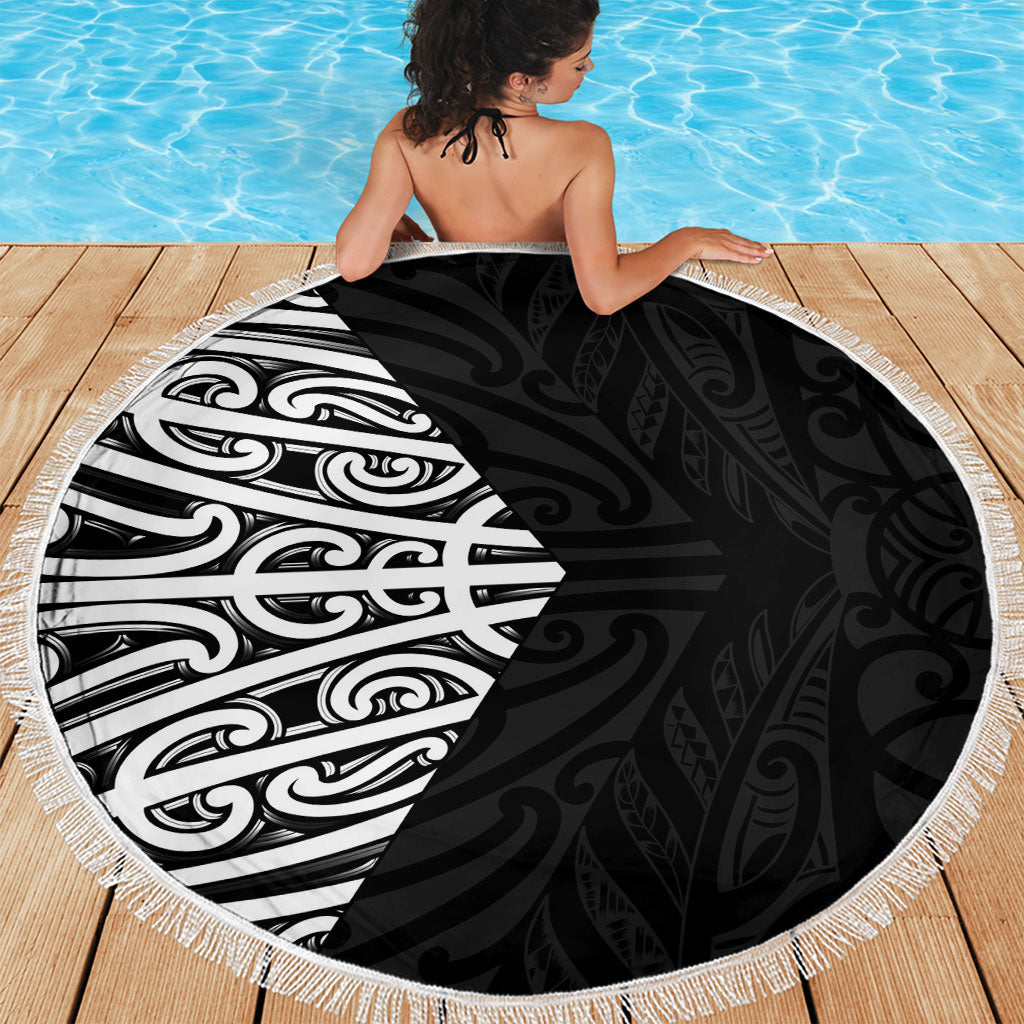 Black New Zealand Puhoro Maori Tattoo Beach Blanket LT14 - Polynesian Pride