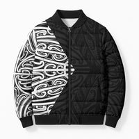 Black New Zealand Puhoro Maori Tattoo Bomber Puffer Jacket LT14 Unisex Black - Polynesian Pride