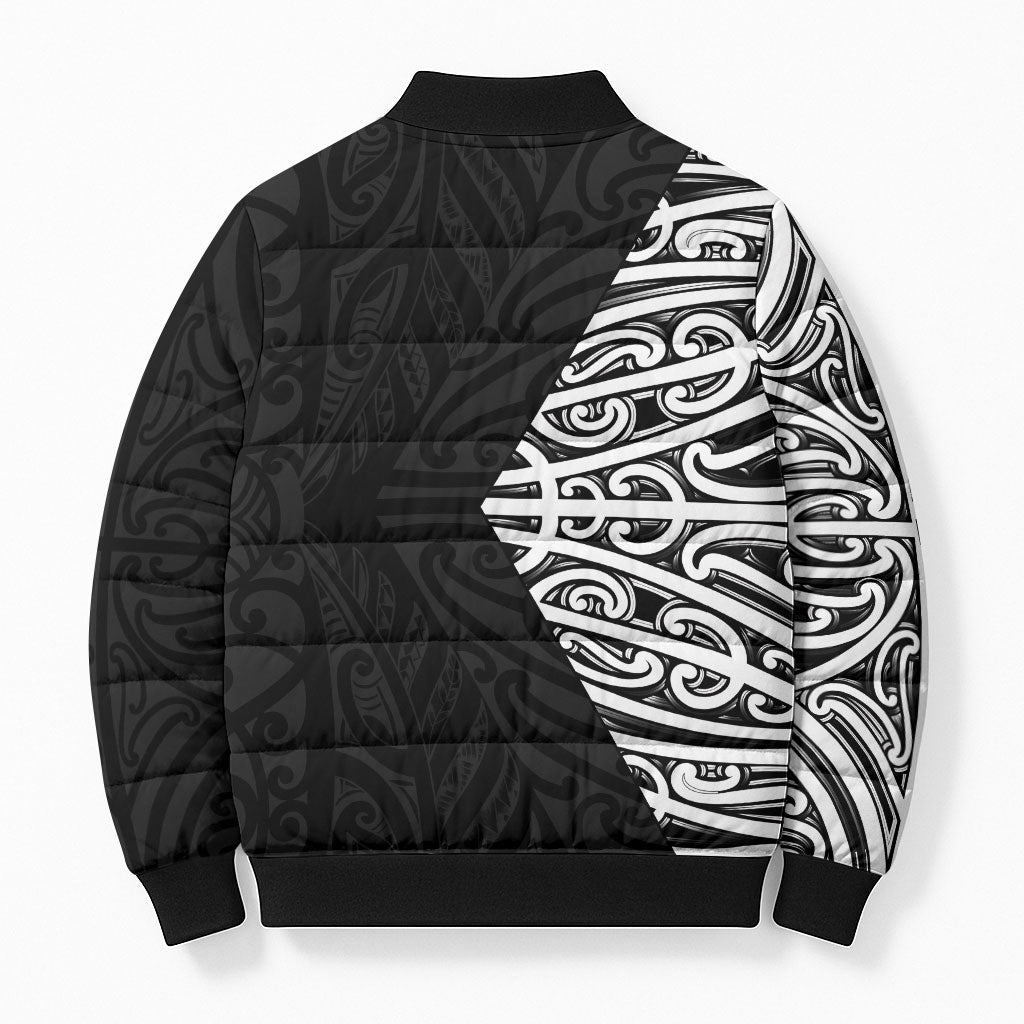 Black New Zealand Puhoro Maori Tattoo Bomber Puffer Jacket LT14 - Polynesian Pride