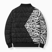 Black New Zealand Puhoro Maori Tattoo Bomber Puffer Jacket LT14 - Polynesian Pride