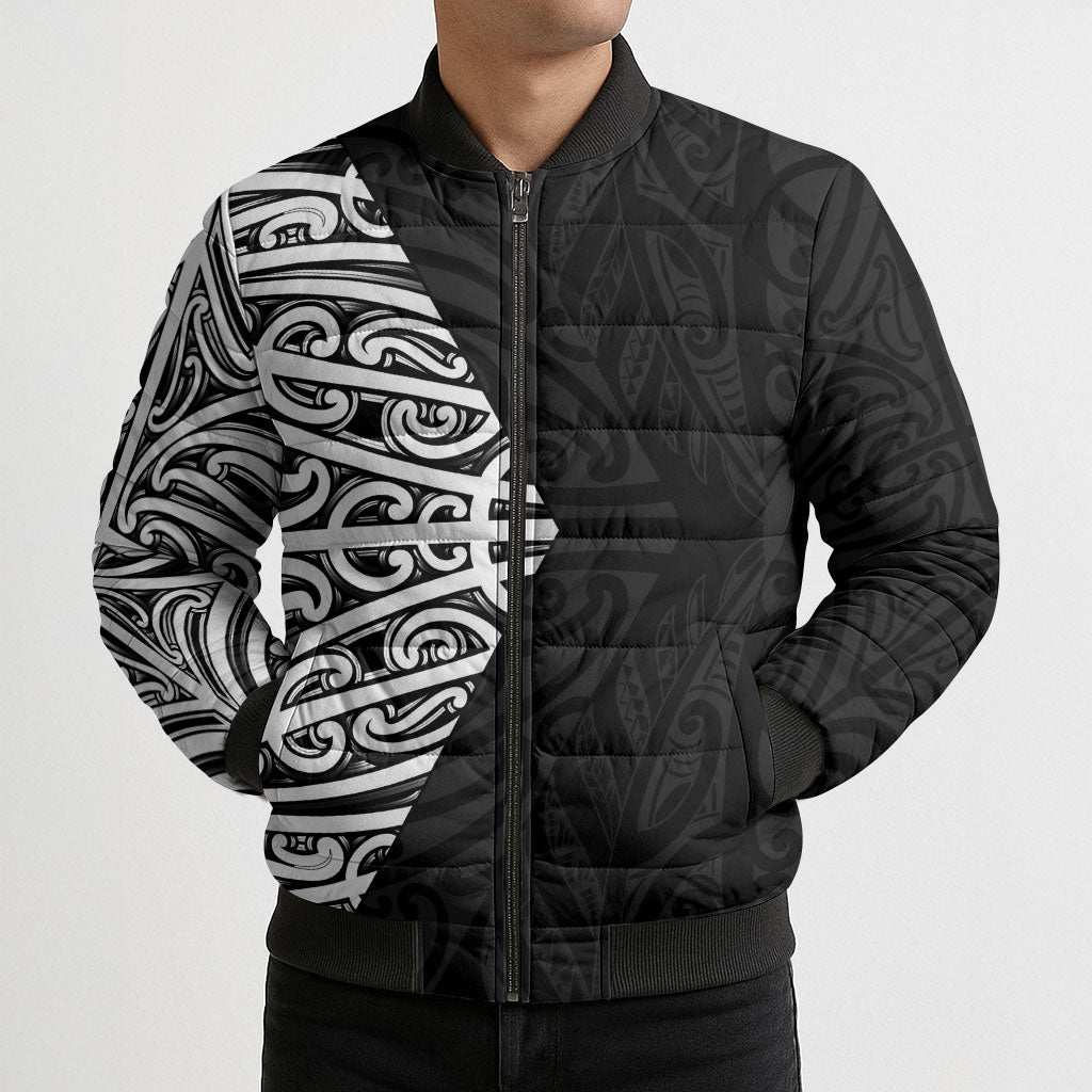 Black New Zealand Puhoro Maori Tattoo Bomber Puffer Jacket LT14 - Polynesian Pride