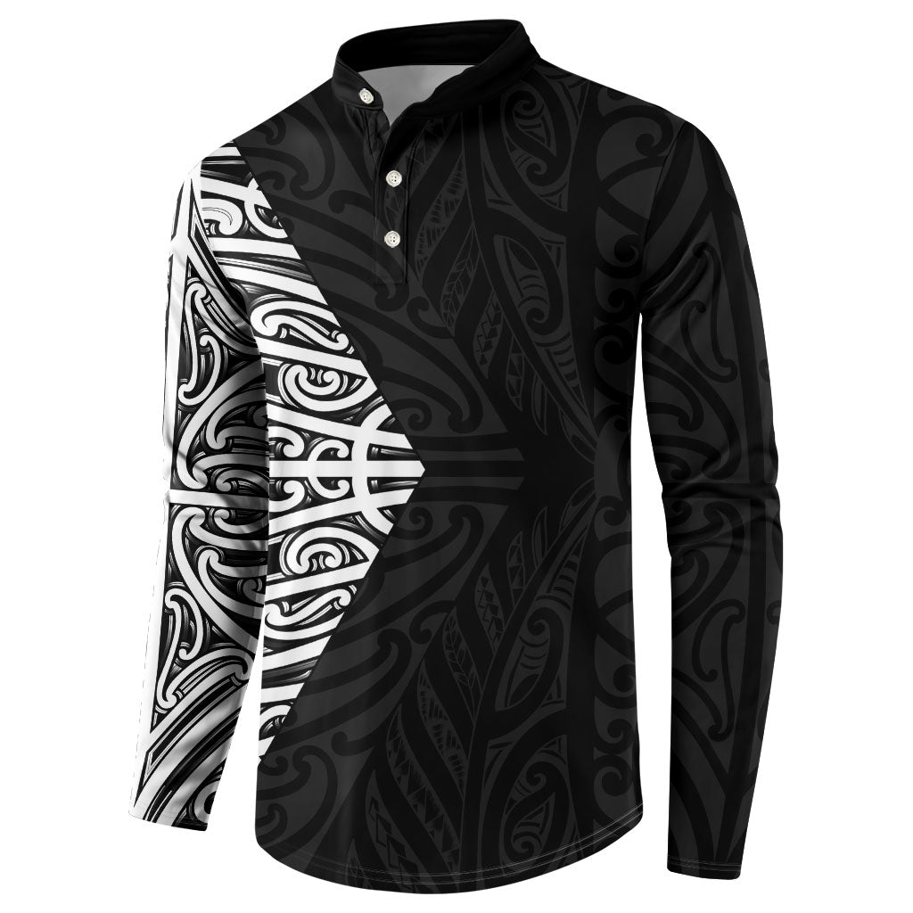 Black New Zealand Puhoro Maori Tattoo Button Sweatshirt LT14 - Polynesian Pride