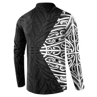 Black New Zealand Puhoro Maori Tattoo Button Sweatshirt LT14 - Polynesian Pride