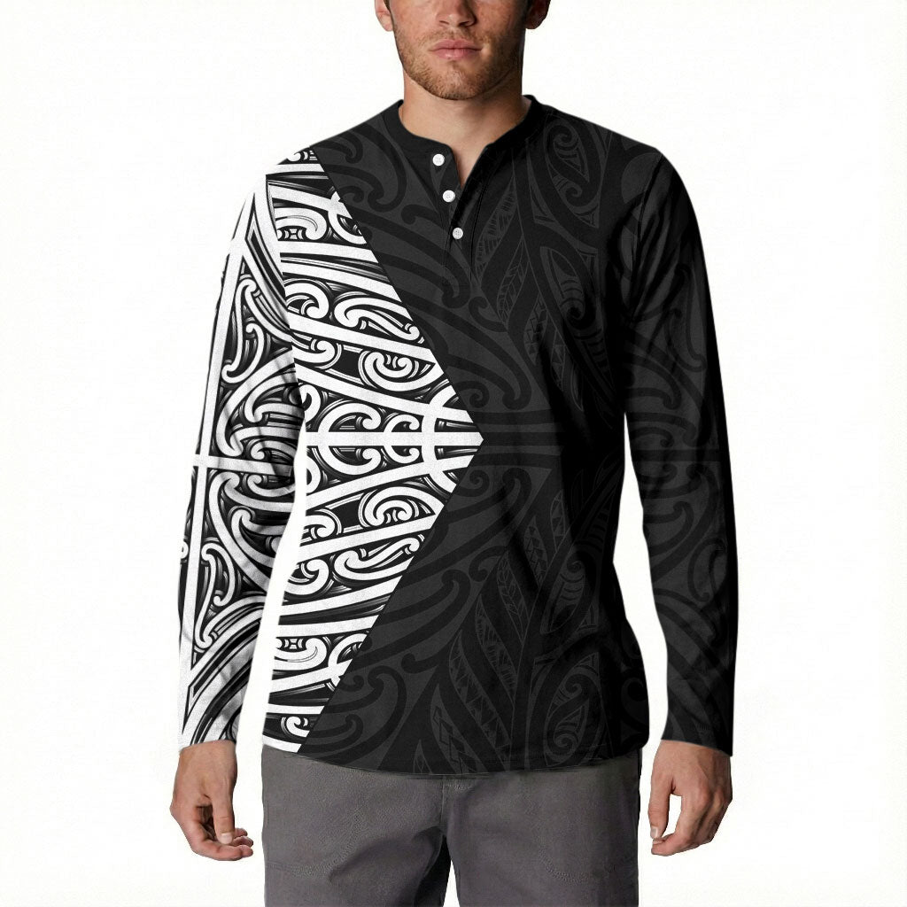Black New Zealand Puhoro Maori Tattoo Button Sweatshirt LT14 - Polynesian Pride