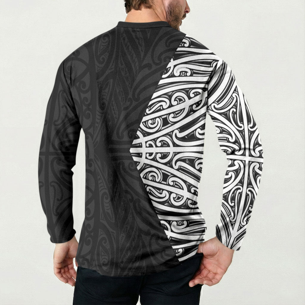 Black New Zealand Puhoro Maori Tattoo Button Sweatshirt LT14 - Polynesian Pride