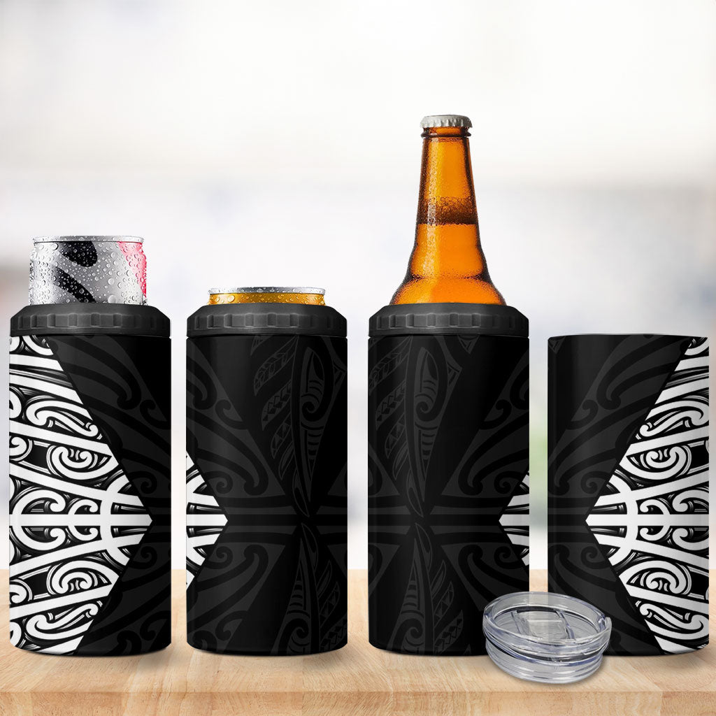 Black New Zealand Puhoro Maori Tattoo 4 in 1 Can Cooler Tumbler LT14 - Polynesian Pride