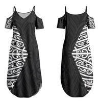 Black New Zealand Puhoro Maori Tattoo Couples Matching Summer Maxi Dress and Long Sleeve Button Shirt LT14 - Polynesian Pride