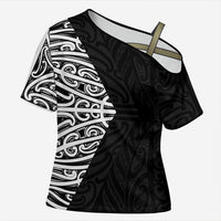 Black New Zealand Puhoro Maori Tattoo Cross Shoulder Shirt LT14 Female Black - Polynesian Pride