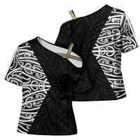 Black New Zealand Puhoro Maori Tattoo Cross Shoulder Shirt LT14 - Polynesian Pride