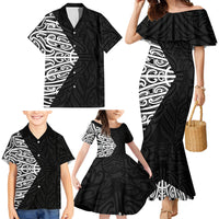 Black New Zealand Puhoro Maori Tattoo Family Matching Mermaid Dress and Hawaiian Shirt LT14 - Polynesian Pride