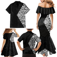 Black New Zealand Puhoro Maori Tattoo Family Matching Mermaid Dress and Hawaiian Shirt LT14 - Polynesian Pride