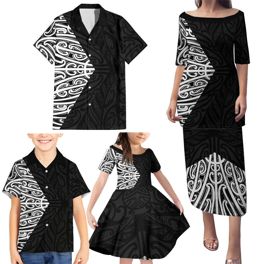 Black New Zealand Puhoro Maori Tattoo Family Matching Puletasi and Hawaiian Shirt LT14 - Polynesian Pride