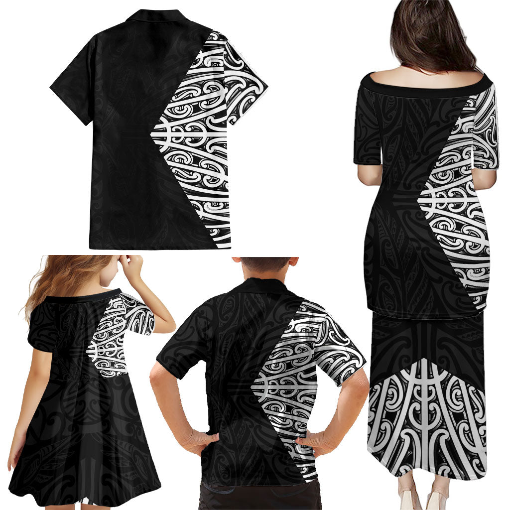 Black New Zealand Puhoro Maori Tattoo Family Matching Puletasi and Hawaiian Shirt LT14 - Polynesian Pride