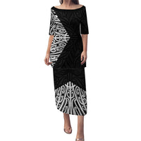 Black New Zealand Puhoro Maori Tattoo Family Matching Puletasi and Hawaiian Shirt LT14 Mom's Dress Black - Polynesian Pride