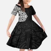Black New Zealand Puhoro Maori Tattoo Family Matching Short Sleeve Bodycon Dress and Hawaiian Shirt LT14 Daughter's Dress Black - Polynesian Pride