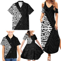 Black New Zealand Puhoro Maori Tattoo Family Matching Summer Maxi Dress and Hawaiian Shirt LT14 - Polynesian Pride