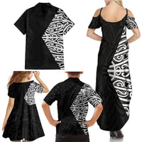 Black New Zealand Puhoro Maori Tattoo Family Matching Summer Maxi Dress and Hawaiian Shirt LT14 - Polynesian Pride