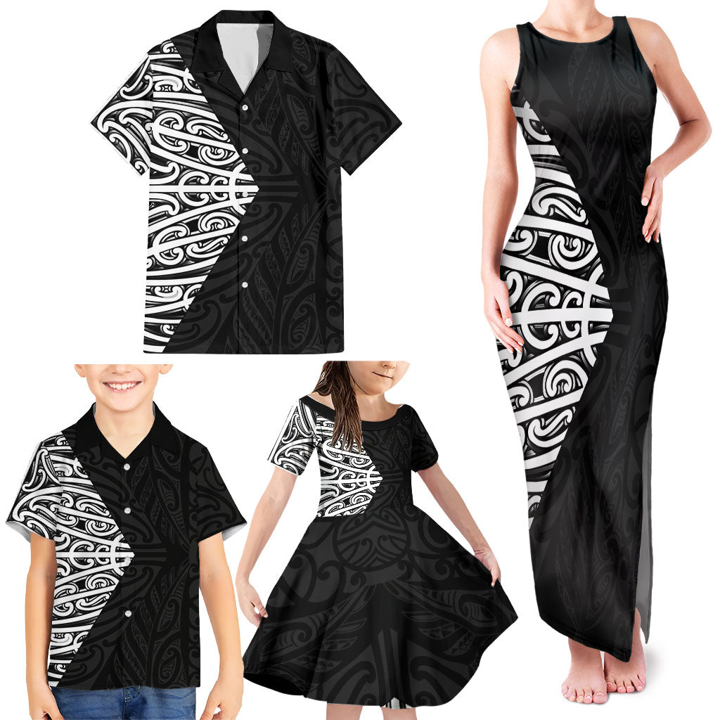 Black New Zealand Puhoro Maori Tattoo Family Matching Tank Maxi Dress and Hawaiian Shirt LT14 - Polynesian Pride