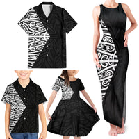 Black New Zealand Puhoro Maori Tattoo Family Matching Tank Maxi Dress and Hawaiian Shirt LT14 - Polynesian Pride