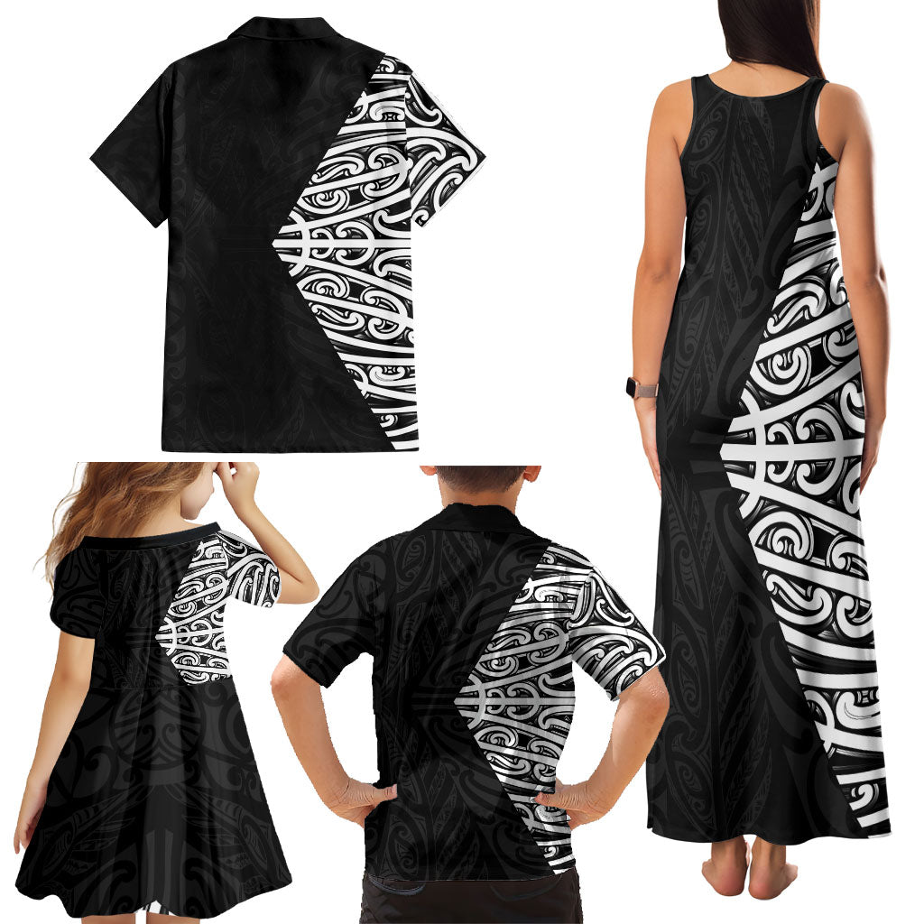 Black New Zealand Puhoro Maori Tattoo Family Matching Tank Maxi Dress and Hawaiian Shirt LT14 - Polynesian Pride
