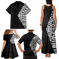 Black New Zealand Puhoro Maori Tattoo Family Matching Tank Maxi Dress and Hawaiian Shirt LT14 - Polynesian Pride