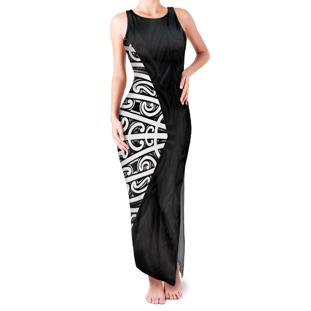 Black New Zealand Puhoro Maori Tattoo Family Matching Tank Maxi Dress and Hawaiian Shirt LT14 Mom's Dress Black - Polynesian Pride
