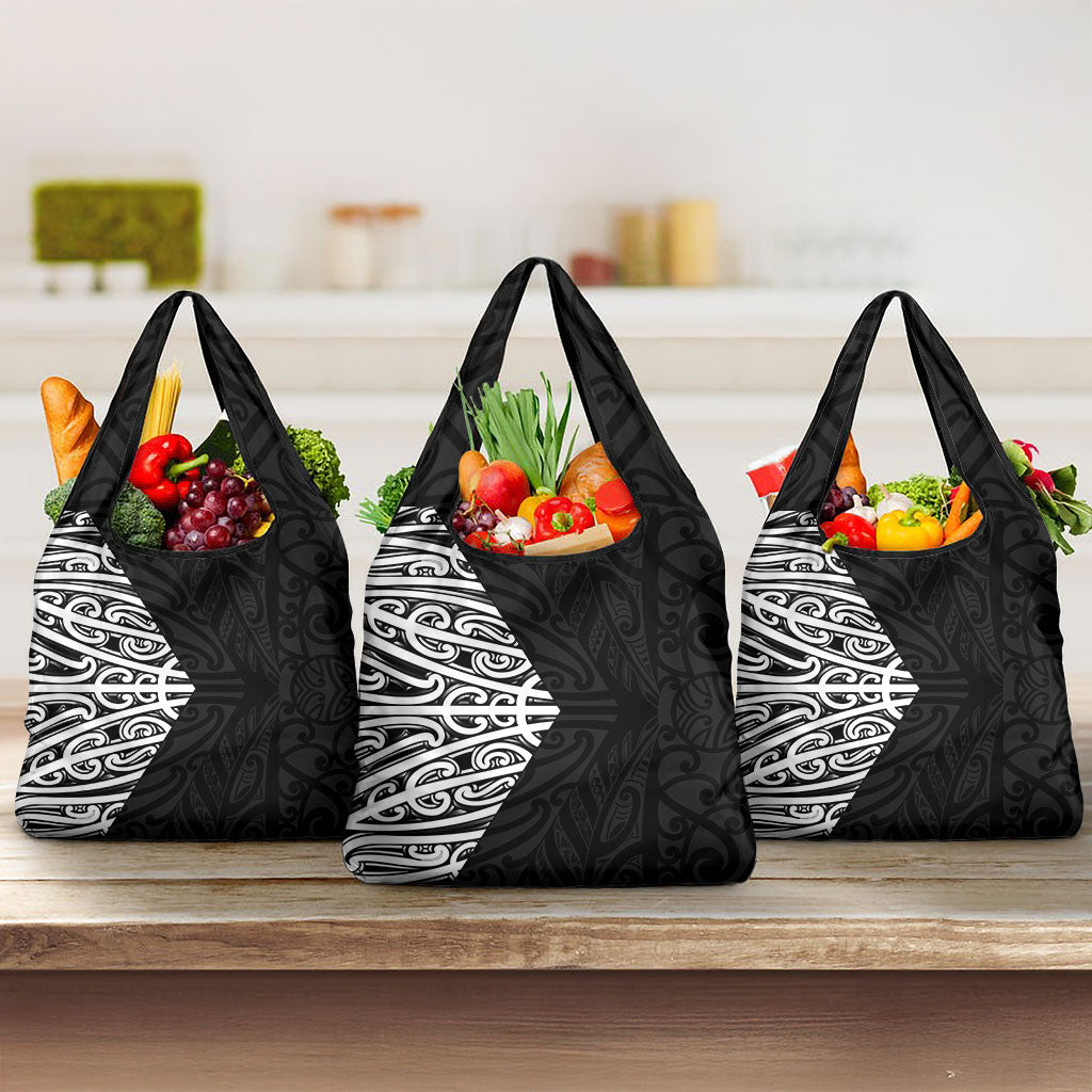Black New Zealand Puhoro Maori Tattoo Grocery Bag LT14 3-pack One Size Black - Polynesian Pride