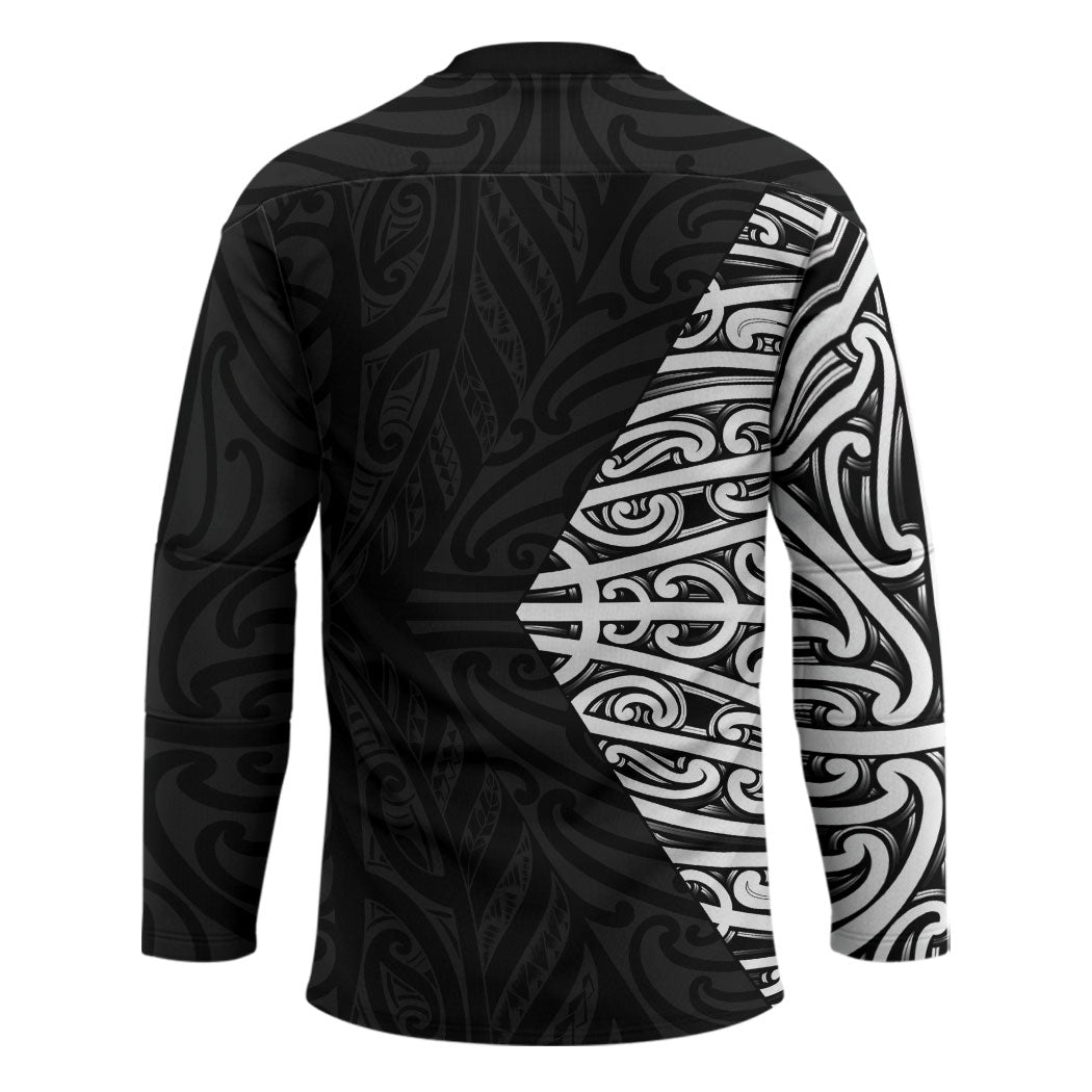 Black New Zealand Puhoro Maori Tattoo Hockey Jersey LT14 - Polynesian Pride
