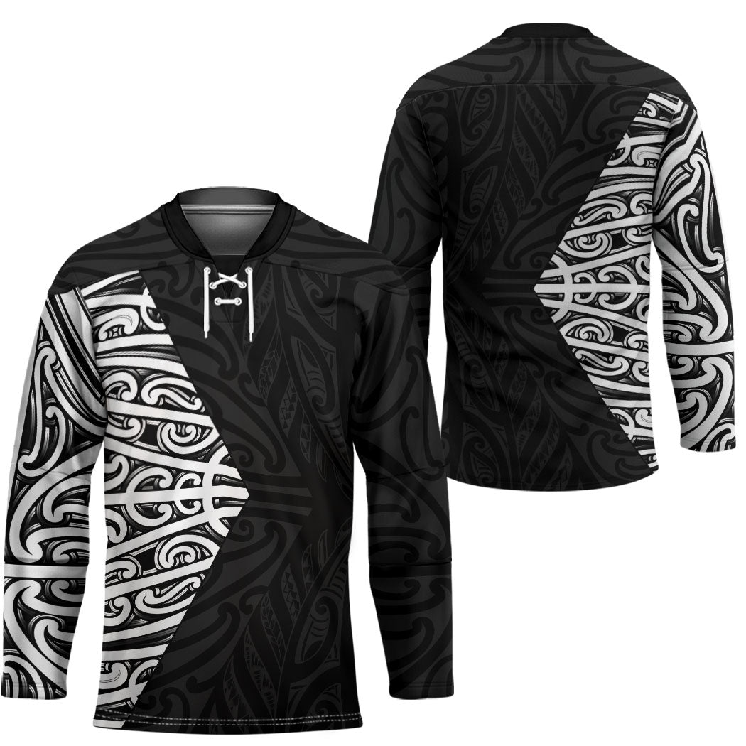 Black New Zealand Puhoro Maori Tattoo Hockey Jersey LT14 - Polynesian Pride