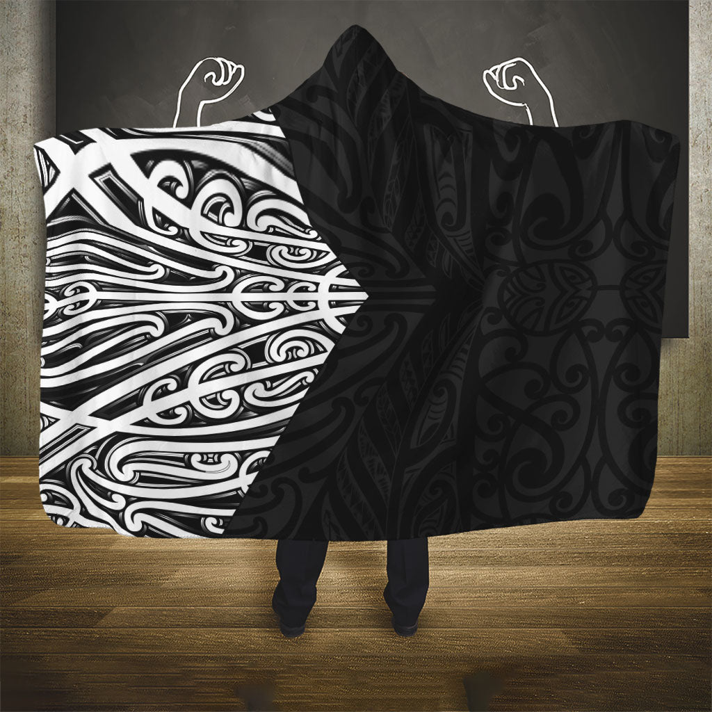 Black New Zealand Puhoro Maori Tattoo Hooded Blanket LT14 - Polynesian Pride