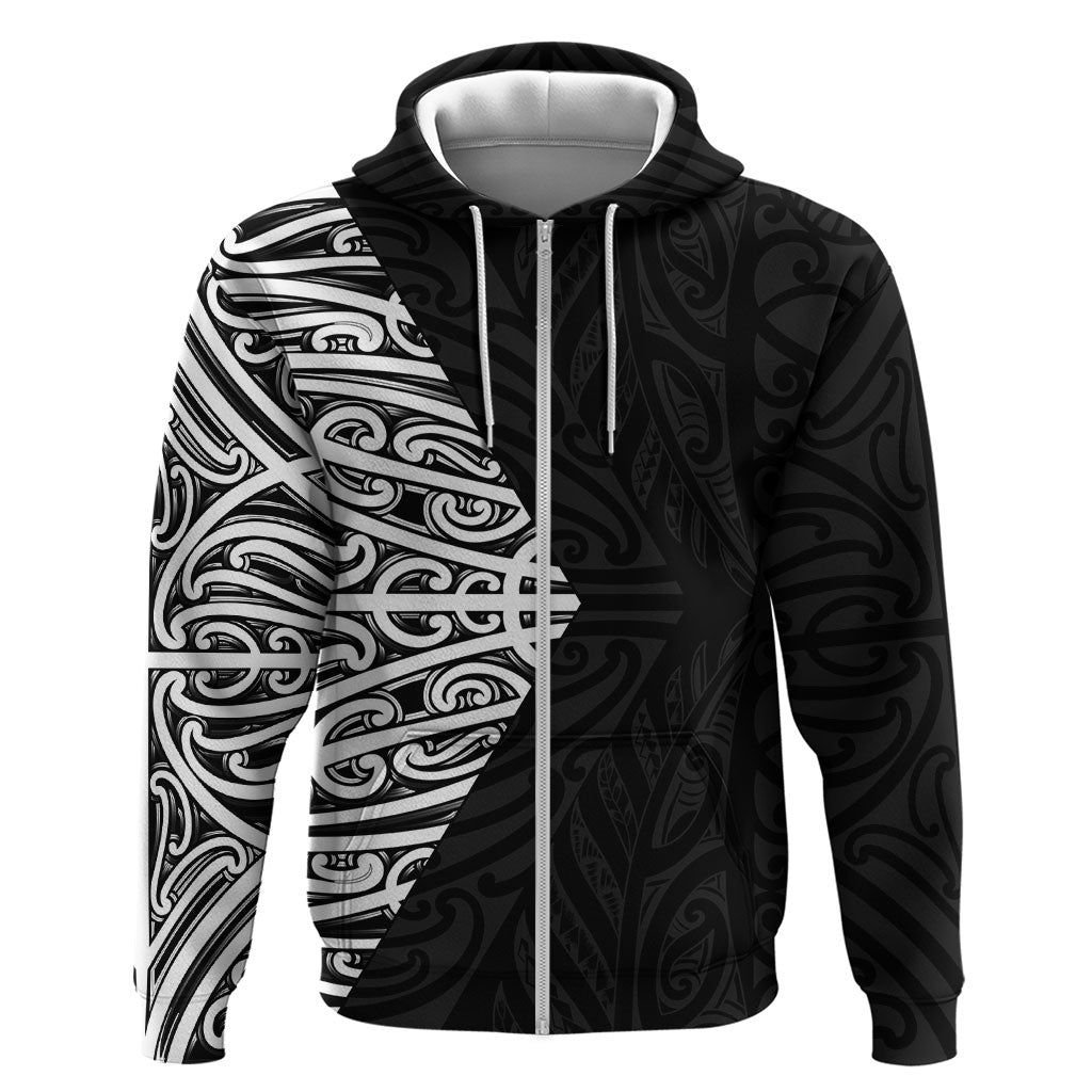 Black New Zealand Puhoro Maori Tattoo Hoodie LT14 Zip Hoodie Black - Polynesian Pride