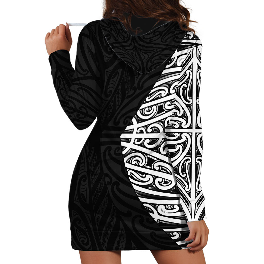 Black New Zealand Puhoro Maori Tattoo Hoodie Dress LT14 - Polynesian Pride