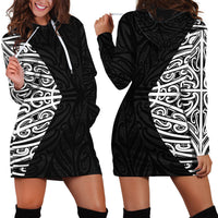 Black New Zealand Puhoro Maori Tattoo Hoodie Dress LT14 - Polynesian Pride