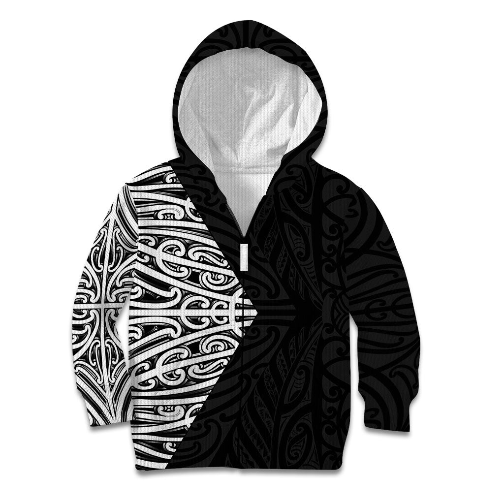 Black New Zealand Puhoro Maori Tattoo Kid Hoodie LT14 Zip Hoodie Black - Polynesian Pride