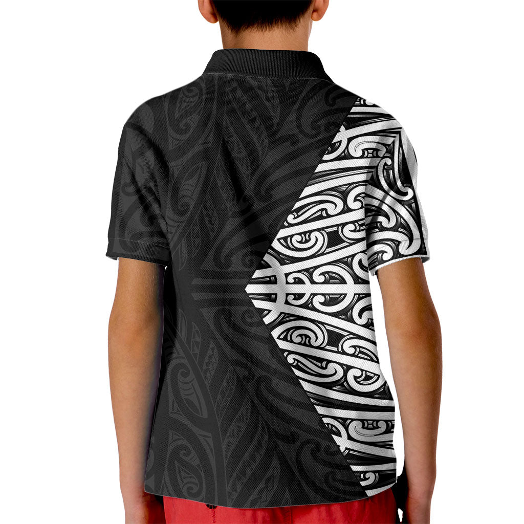 Black New Zealand Puhoro Maori Tattoo Kid Polo Shirt LT14 - Polynesian Pride