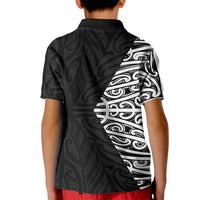 Black New Zealand Puhoro Maori Tattoo Kid Polo Shirt LT14 - Polynesian Pride