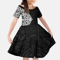 Black New Zealand Puhoro Maori Tattoo Kid Short Sleeve Dress LT14 KID Black - Polynesian Pride