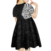 Black New Zealand Puhoro Maori Tattoo Kid Short Sleeve Dress LT14 - Polynesian Pride