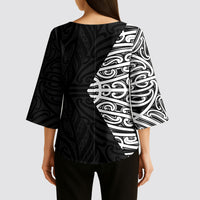 Black New Zealand Puhoro Maori Tattoo Kimono Sleeve Blouse LT14 - Polynesian Pride