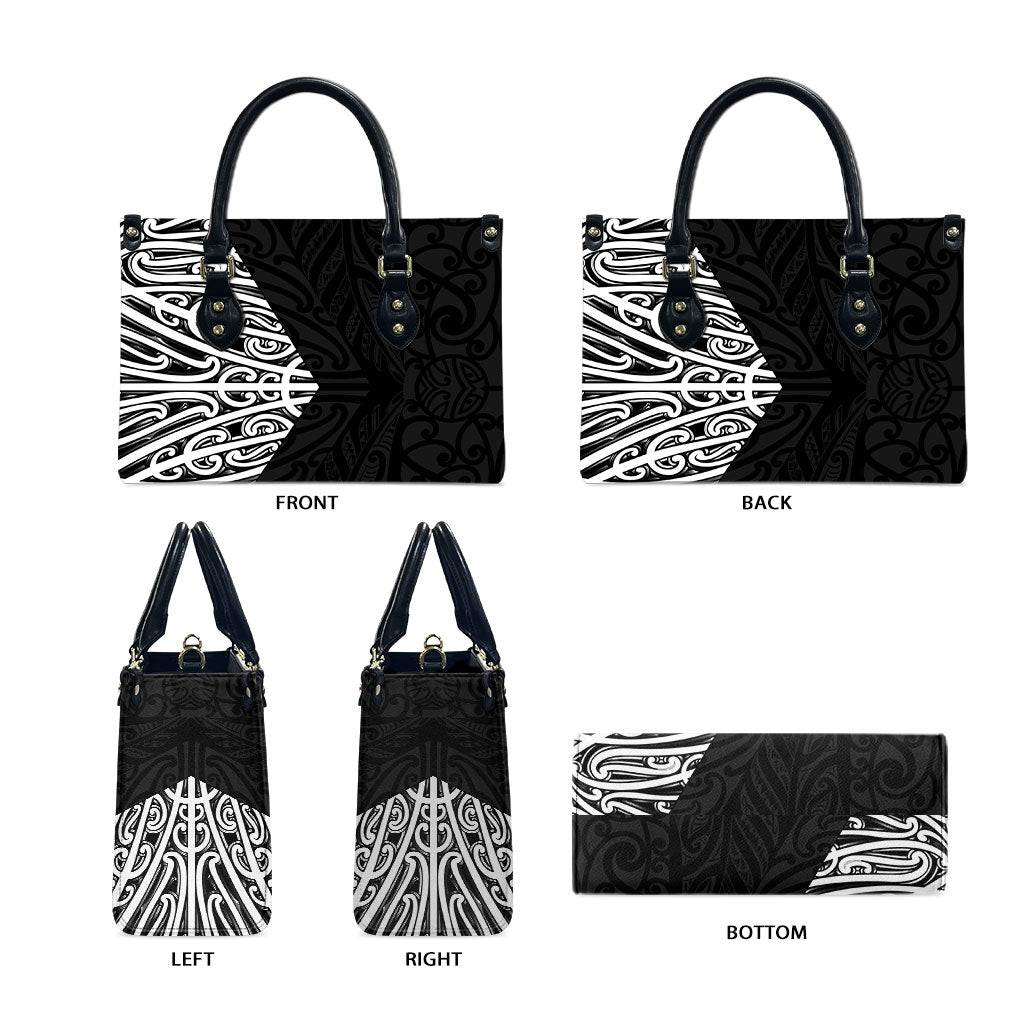 Black New Zealand Puhoro Maori Tattoo Leather Bag LT14 - Polynesian Pride