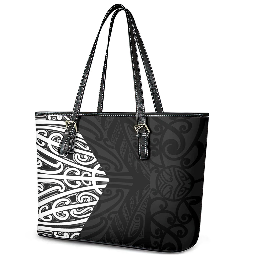 Black New Zealand Puhoro Maori Tattoo Leather Tote Bag LT14 - Polynesian Pride